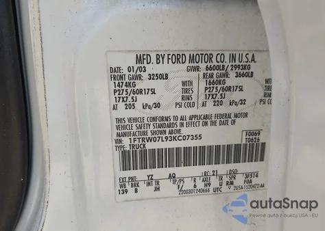 2003 Ford F-150 Lariat/Xlt из США, поврежденный, VIN 1FTRW07L93KC07355